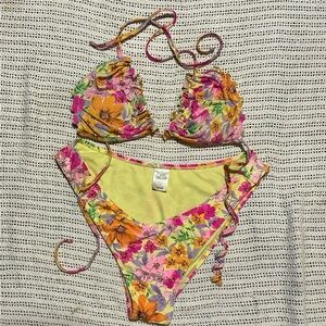 Floral Bikini Set with Pink and Yellow Flowers